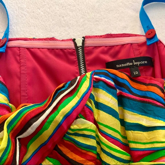 Nanette Lepore Designer Multicolor Striped Crop Spaghetti Strap SILK Top Sz 10 - Picture 3 of 10